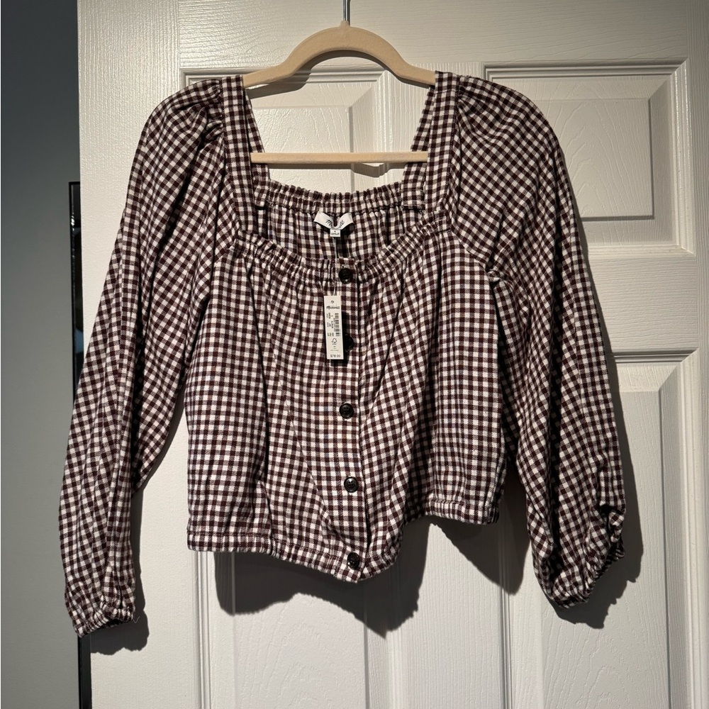 Madewell Brownand White Smocked Blouse